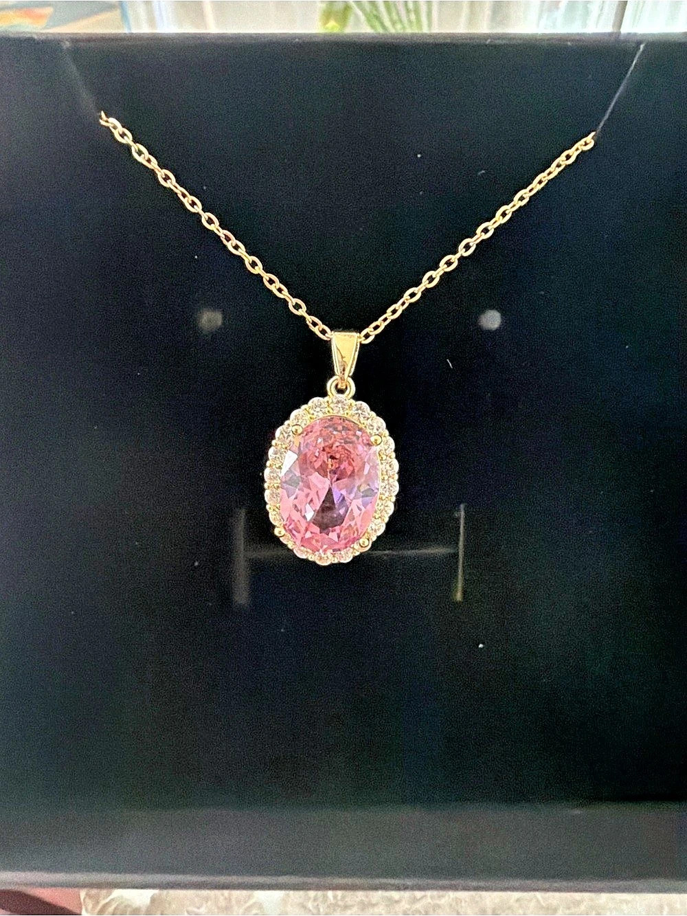 Pink & Gold Oval Pendant Necklace
